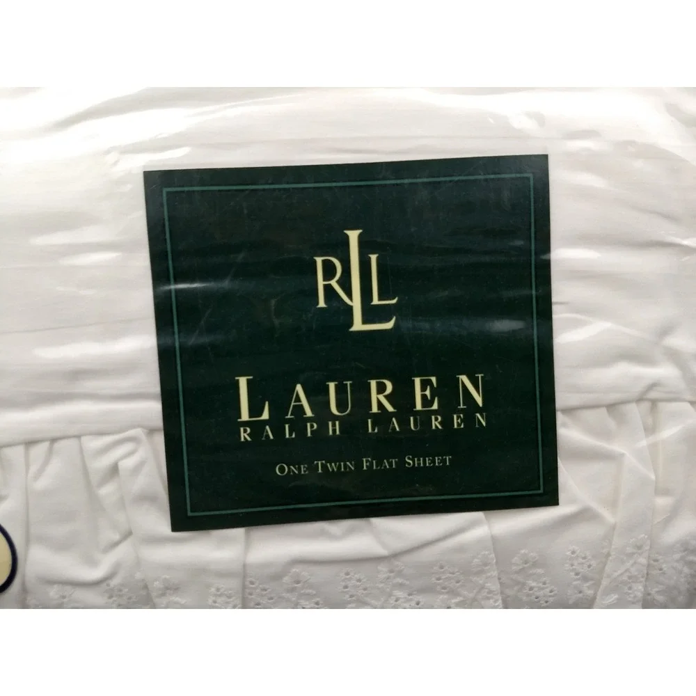 Ralph Lauren Home Twin Flat Sheet Bromley WHITE Eyelet Ruffle Trim USA NOS NEW